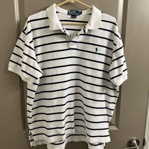 Ralph Lauren Polo Shirt Men's XL Blue And White Striped Casual Fit